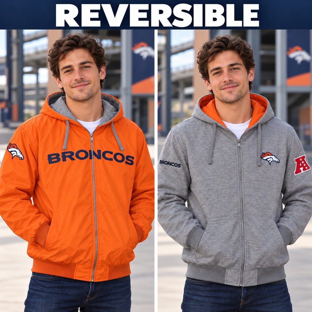 Reversible Denver Broncos NFL Hoodie Jacket Medium Orange Gray Full Zip Football